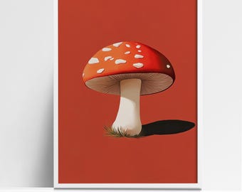 Minimalistische Pilz Illustration – Moderne Illustration, roter und weißer Pilz