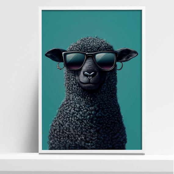Black Sheep US オリジナル　5枚セット Black Sheep Art Print: Sunglasses & Piercings, Quirky Home Decor