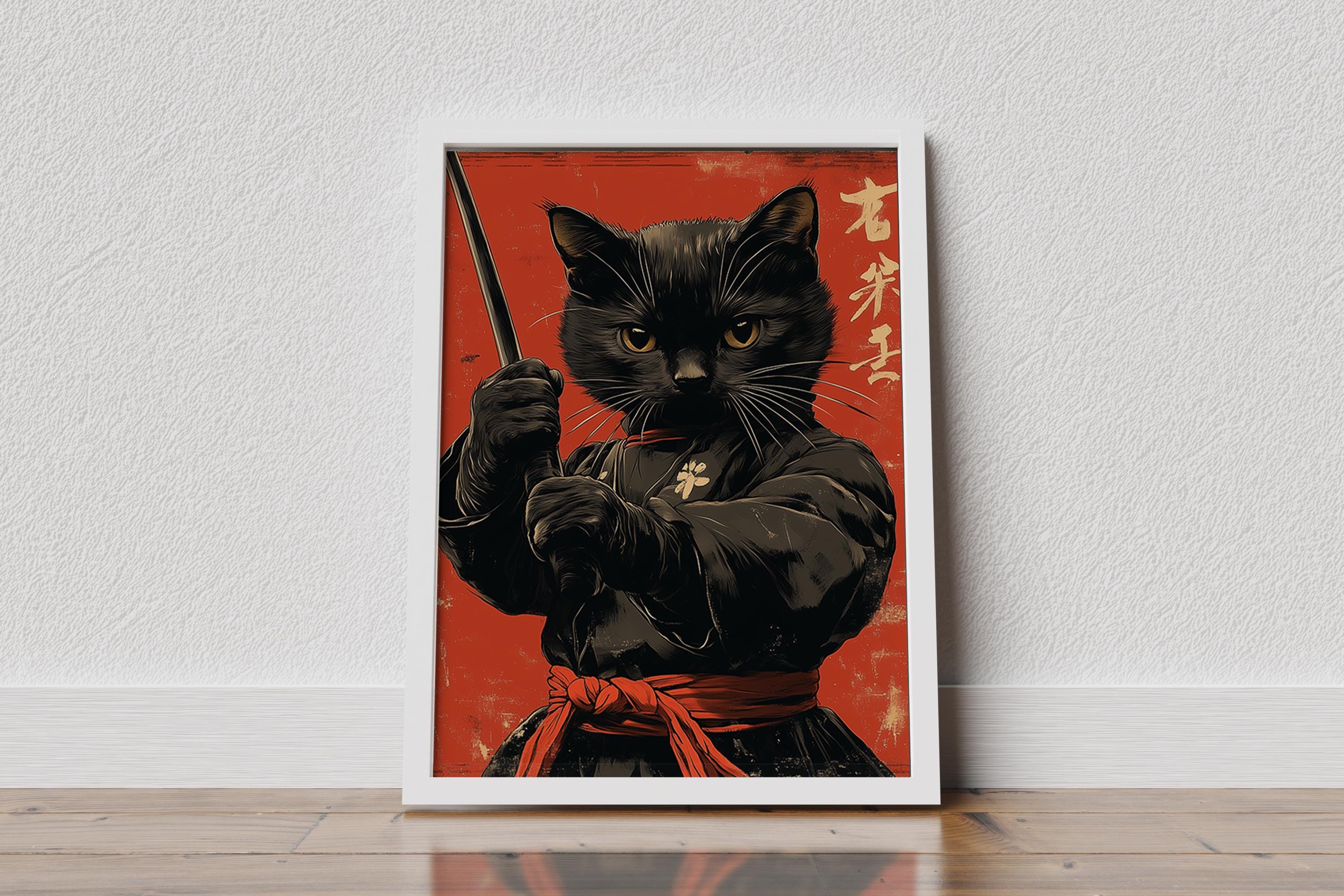 Black Cat Samurai Art Print - Japanese Edo Style Poster - Etsy