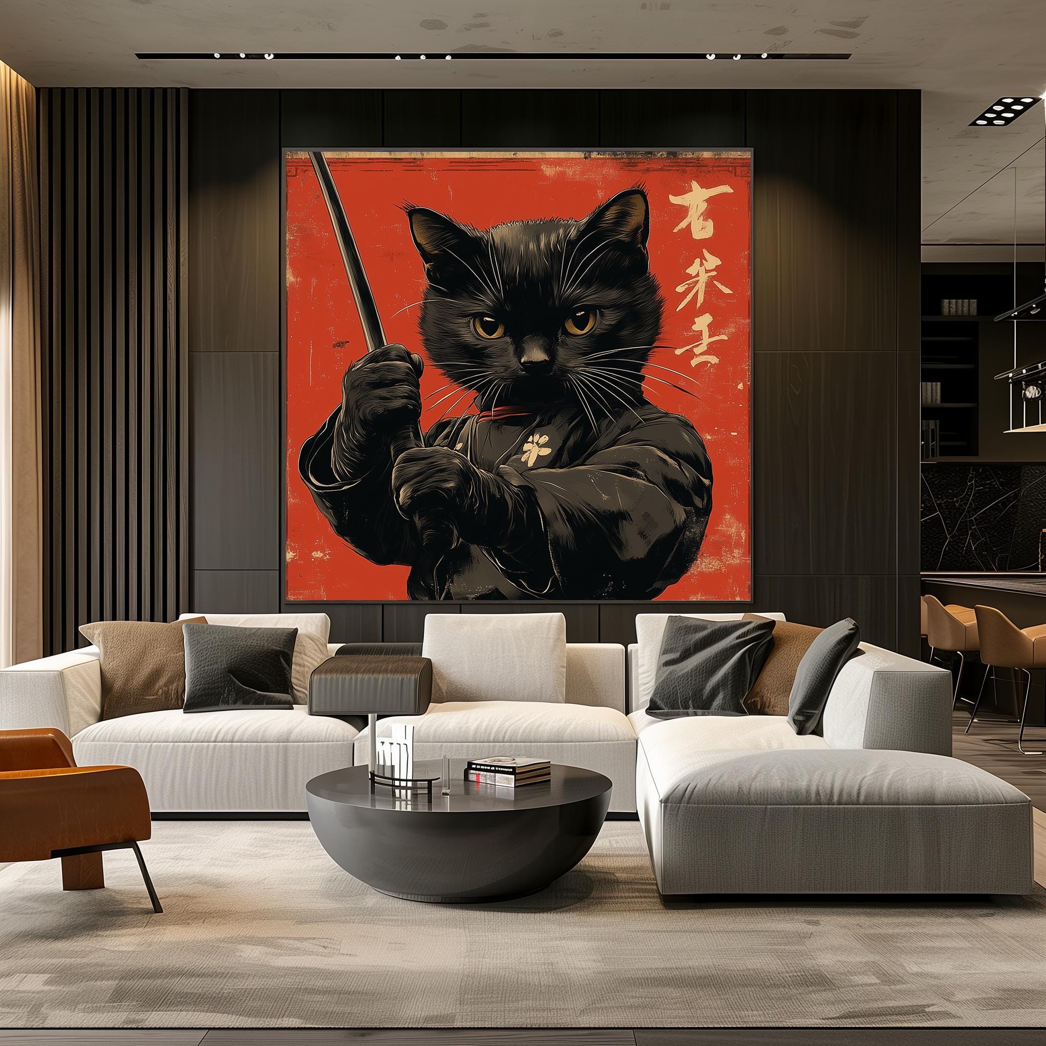 Black Cat Samurai Art Print - Japanese Edo Style Poster - Etsy