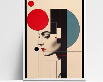 Dada Style Portrait Poster – Abstract Geometric Art Print for Modern Decor, Minimalist Face Art