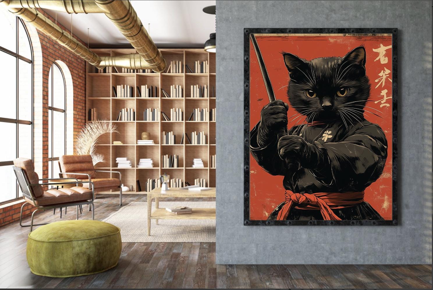 Black Cat Samurai Art Print - Japanese Edo Style Poster - Etsy