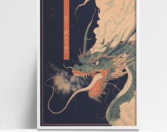 Japanese Dragon Art Print: Mystical Smoky Illustration
