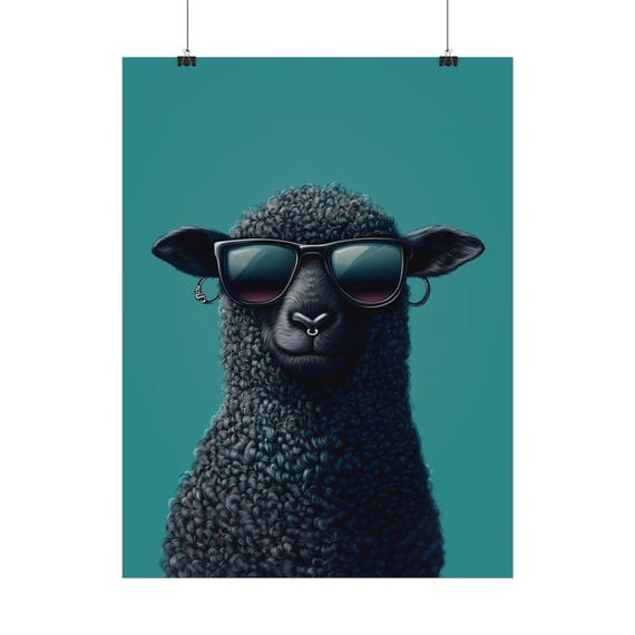 Black Sheep Art Print: Sunglasses & Piercings, Quirky Home Decor