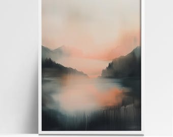 Abstract Nature-Inspired Landscape Wall Art - Serene Misty Mountain Scene