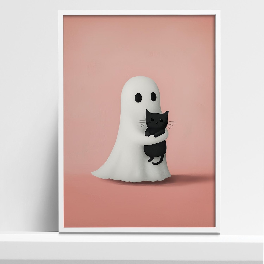Ghost and Black Cat Halloween Art Print – Spooky Wall Decor - Etsy