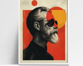 Bauhaus Style Portrait Poster – Abstract Art Print with Bold Colors, Modern Minimalist Decor