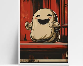 Vintage Ghost Art Print: Retro Halloween Illustration