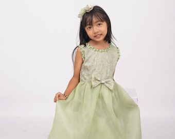 Sage green dress, flower girl dress, birthday dress, wedding party dress, bridesmaid for kid dress, princess dress, elegant girl dress