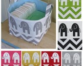 Fabric Bin- Diaper Caddy- Storage Basket- Elephants- Chevron You Choose The Color- Design It Yourself