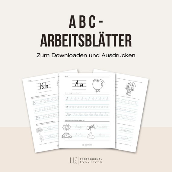 ABC Arbeitsblätter für Kinder – PDF Download zum Ausdrucken – Alphabet A-Z Buchstaben schreiben lernen – Vorschule & Kindergarten