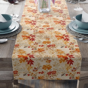 Fall Toile Table Runner Thanksgiving Floral Decor | Vintage Autumn Leaves Runner for Dining Table | Rustic Cottagecore Holiday Table Decor