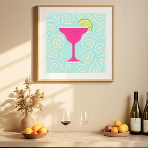 Margarita Wand-Kunstdruck, Buntes Cocktail Kunstwerk, Bar Dekor, Sommer Küche Poster, Mosaik Matisse Drink Kunst Leinwand