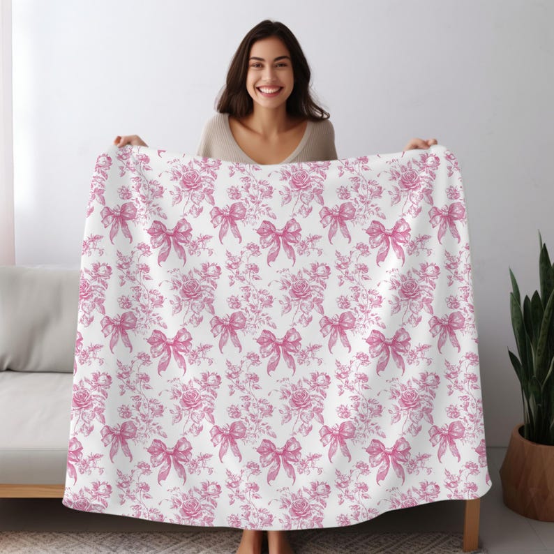 Velveteen pink floral blanket for cottagecore aesthetic