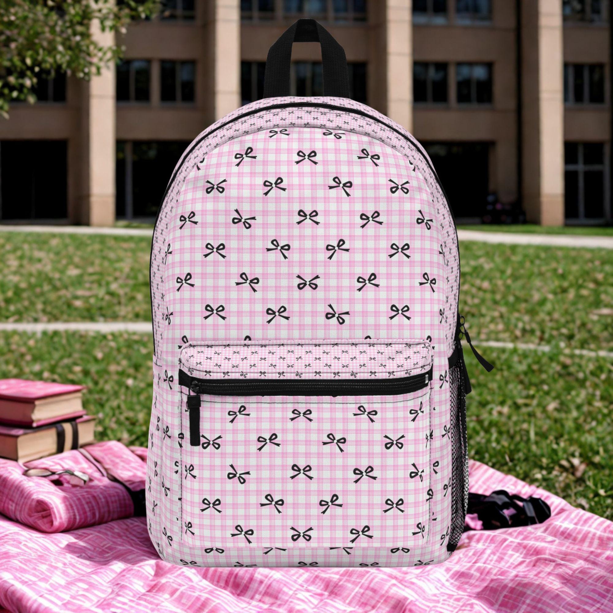 LoveShackFancy state pink coquette bow and gingham print backpack bag STATE x LoveShackFancy Mixed Print Kane Double Pocket Backpack main image 4