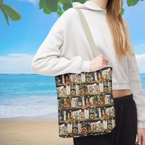 Büchertasche für Frauen, Vintage Bücherregal Tote, Buch-Liebhaber-Geschenk, Bibliothek Tragetasche, Leseratte, ästhetische Bücherwurm Tasche