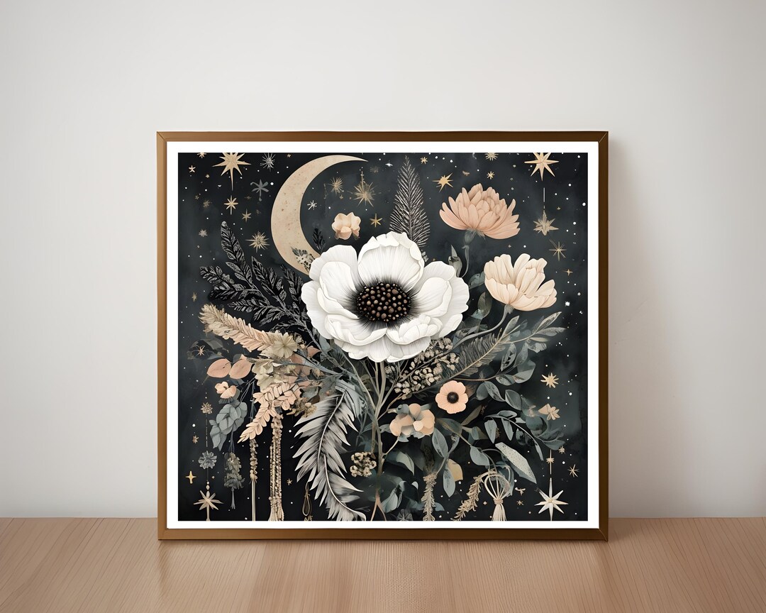 Floral Moon Phase Canvas Print: Boho Witchy Wall Art - Etsy