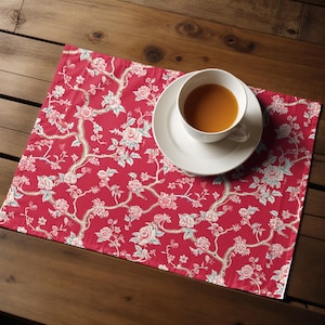 Valentine Chinoiserie Placemats | Red Cherry Blossom Table Decor | Washable Holiday Placemats | Matching Table Runner Available