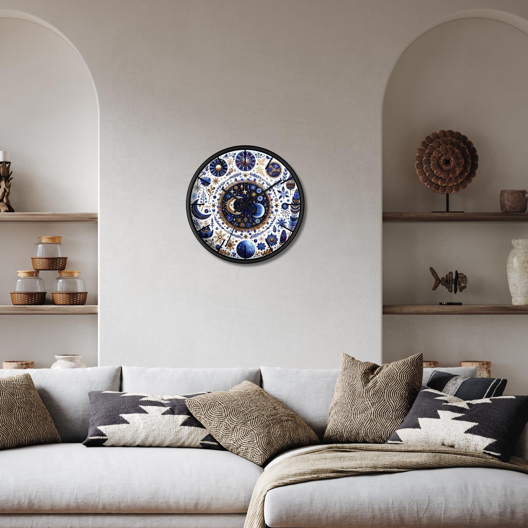 Celestial Sun and Moon Wall Clock: Boho Mandala Moon Phase Decor - Etsy