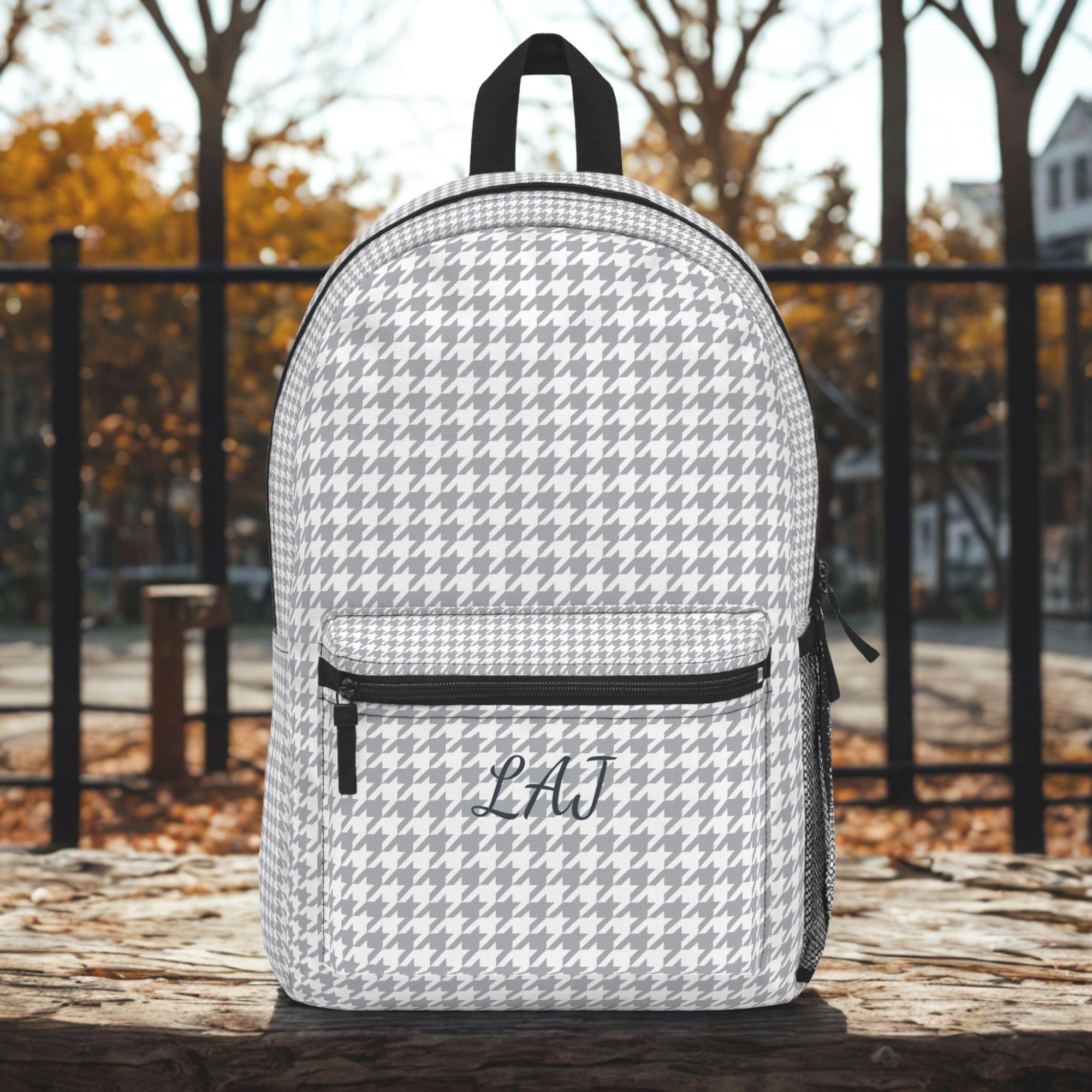 Houndstooth Computer Backpack Personalized Houndstooth Laptop Backpack: Monogrammed Gray  main image 2