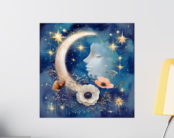Celestial Moon and Stars Poster: Boho Witchy Wall Art