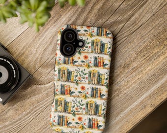 Étui pour iPhone avec bibliothèque florale, housse MagSafe pour lecteur livresque