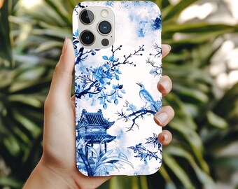 Blue Chinoiserie iPhone Case: Pagoda Bird Magsafe Case