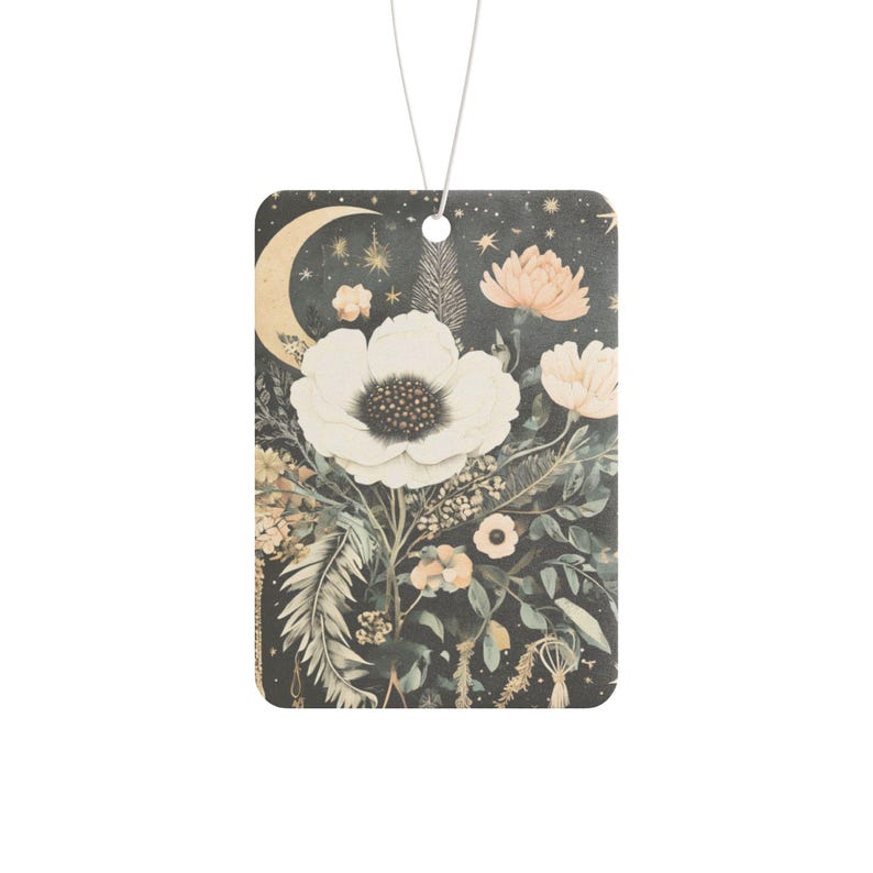 Celestial Car Freshener with Crescent Moon and Floral Design