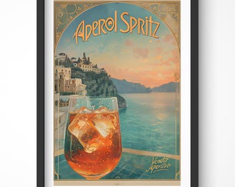 Aperol Spritz Poster: Retro Amalfi Coast Cocktail Print