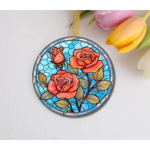 June Birth Flower Rose Ornament Faux Stained Glass June Birthday Gift Floral Glass Ornament Wedding Anniversary Romantic Rose Gift
