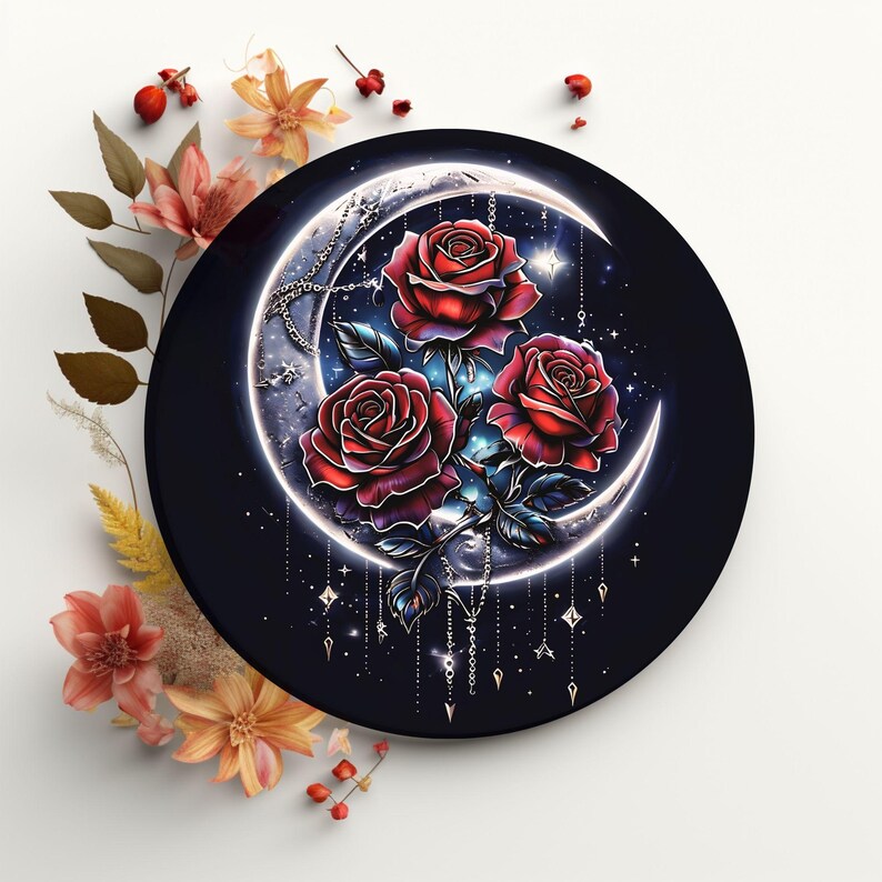 Moon Phase Roses Celestial Rose Moon Phase Wall Art: Gothic Boho Wood Decor - Etsy