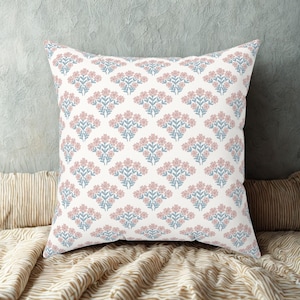Floral Damask Throw Pillow | Vintage Faux Suede Cushion | Cottagecore Decorative Pillow | Boho Bedroom Decor | Gift for Her Home
