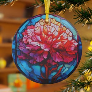 January Birth Flower Carnation Ornament | Faux Stained Glass Carnation Decoration | January Birthday Gift | Winter Floral Glass Ornament