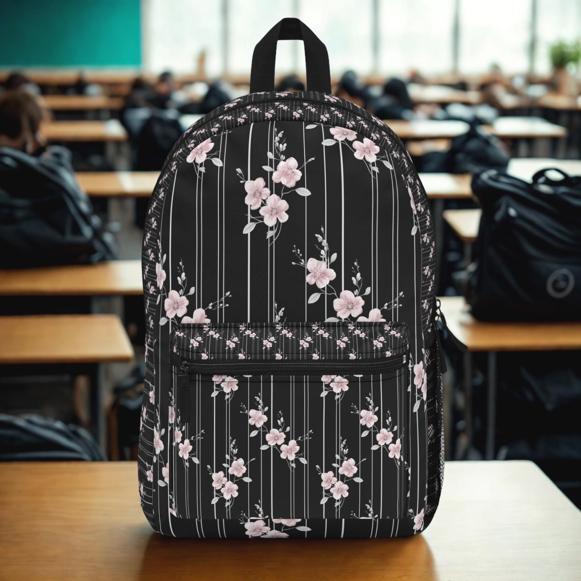Gothic Floral Backpack, Dark Academia Backpack, Vintage Style, Dark Cottagecore Black Floral Backpack: Grunge Gothic School Bag, Alt Y2K  main image 3