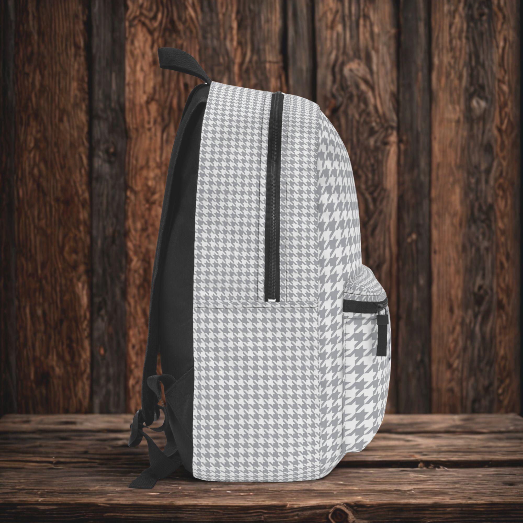 Houndstooth Computer Backpack Personalized Houndstooth Laptop Backpack: Monogrammed Gray  main image 3