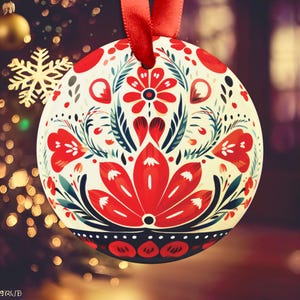 Scandinavian Christmas Ornament, Nordic Folk Art Ornament, Modern Farmhouse Holiday Decor, Red White Christmas Tree Decoration