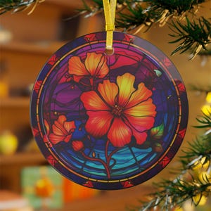 October Birth Flower Cosmos Ornament | Faux Stained Glass Cosmos Decoration | October Birthday Gift | Floral Glass Ornament Gift