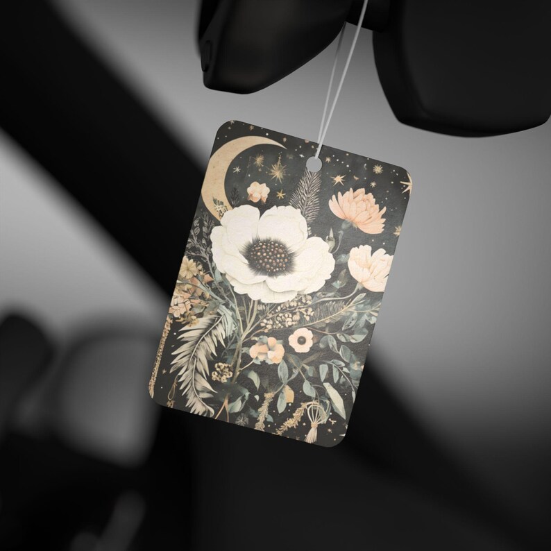 Celestial Car Freshener with Crescent Moon and Floral Design