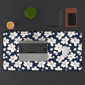 Japandi Desk Mat, Cherry Blossom Desk Pad, Aesthetic Mouse Pad, Large Gaming Mat, Japanese Floral Decor, Sakura Office Desk Protector