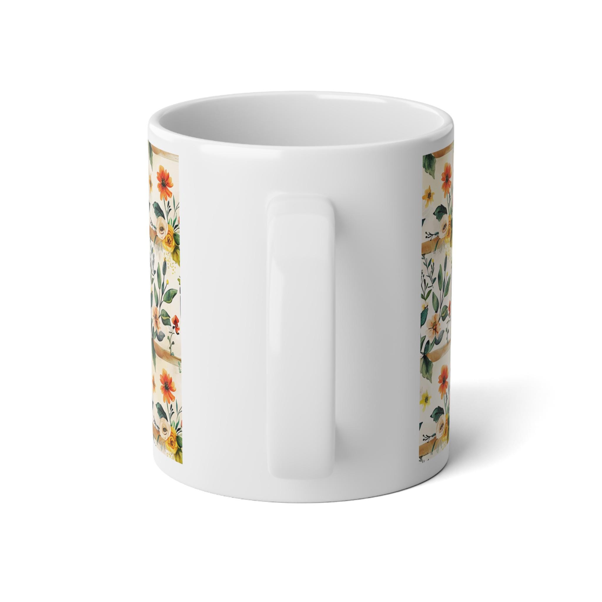 Book Lover Mug 20oz Ceramic, Vintage Floral Bookshelf Coffee Cup