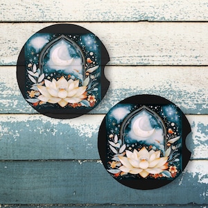 Lotus Car Coaster, Moon Car Cup Holder Coaster for Women, Spiritual Car Accessories, Boho Car Decor Gift