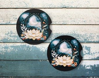 Lotus Car Coaster, Moon Car Cup Holder Coaster for Women, Spiritual Car Accessories, Boho Car Decor Gift