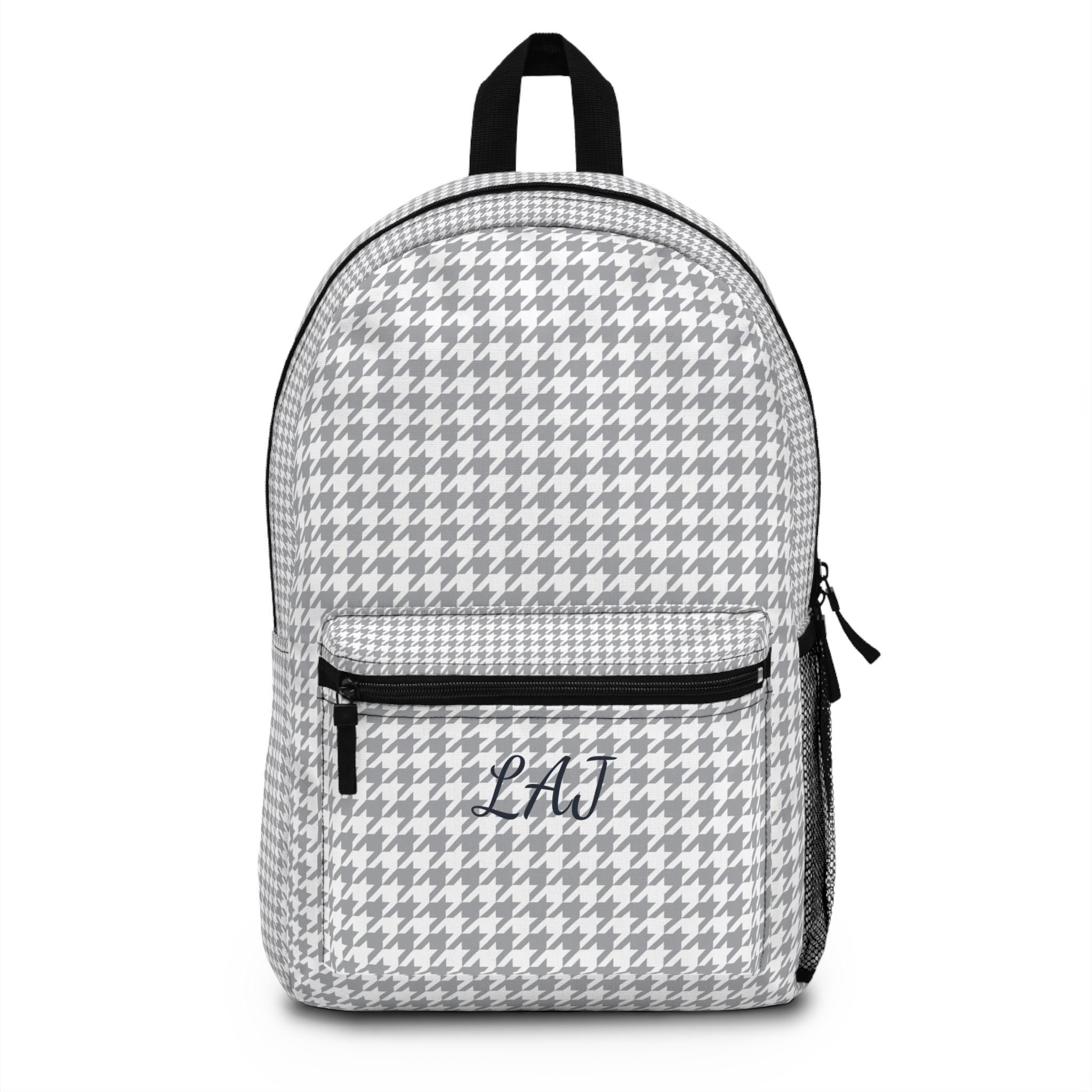 Personalized Houndstooth Laptop Backpack: Monogrammed Gray 