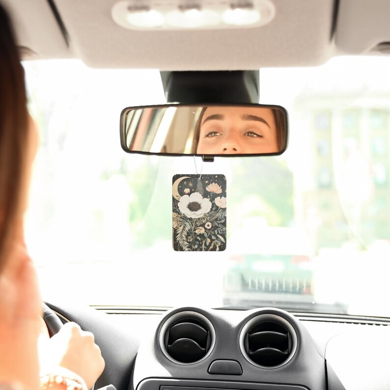 Hanging Car Freshener with Moon & Flowers – Perfect Gift for Car Lovers