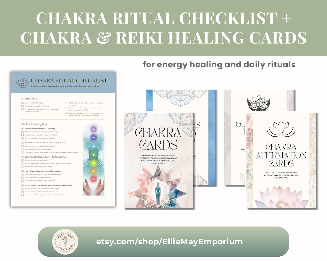 Chakra Ritual Checklist & Reiki Cards, Printable Energy Healing Toolkit ...