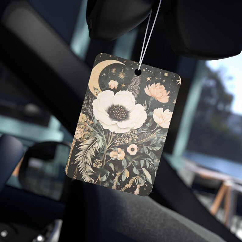 Celestial Car Freshener with Crescent Moon and Floral Design