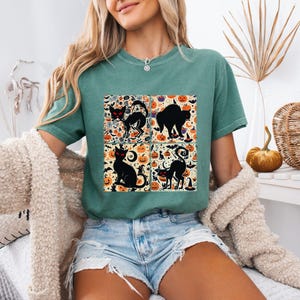 Vintage Black Cat Halloween Shirt: Retro Pumpkin Graphic Tee