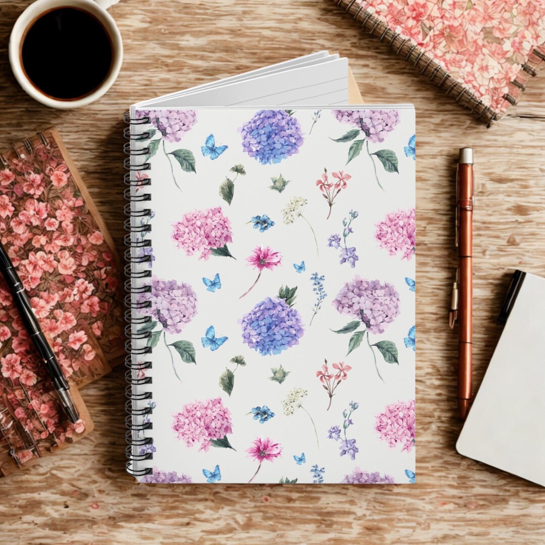 Hydrangea Spiral Notebook, Vintage Floral Journal for Women, Aesthetic ...
