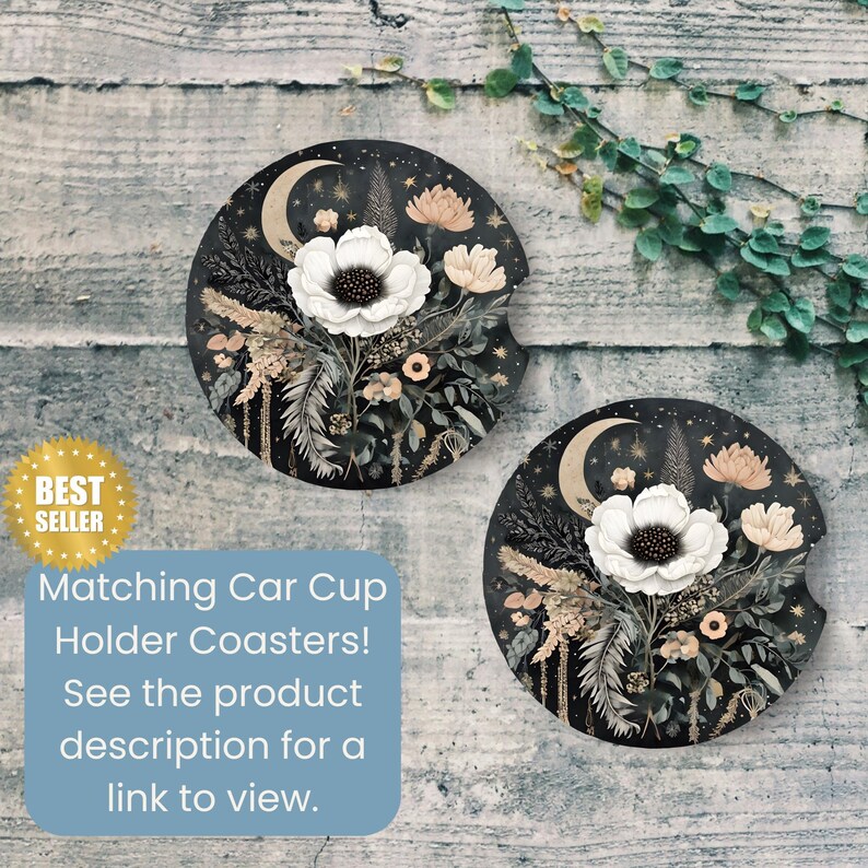 boho celestial moon car cup holder coaster