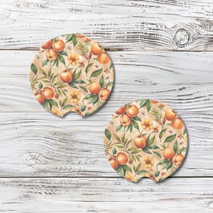 Peach Car Coasters, Fruit Car Accessories, Absorbent Car Coaster Set, Citrus Car Decor, Cute Car Gift, Summer Car Coasters, Car Cup Holder